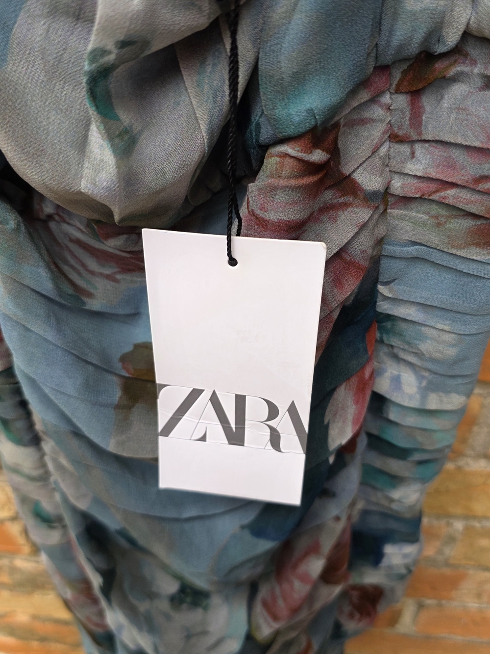 Zara Blue-Green Floral Ruched Midi Dress - Picture 15 of 16
